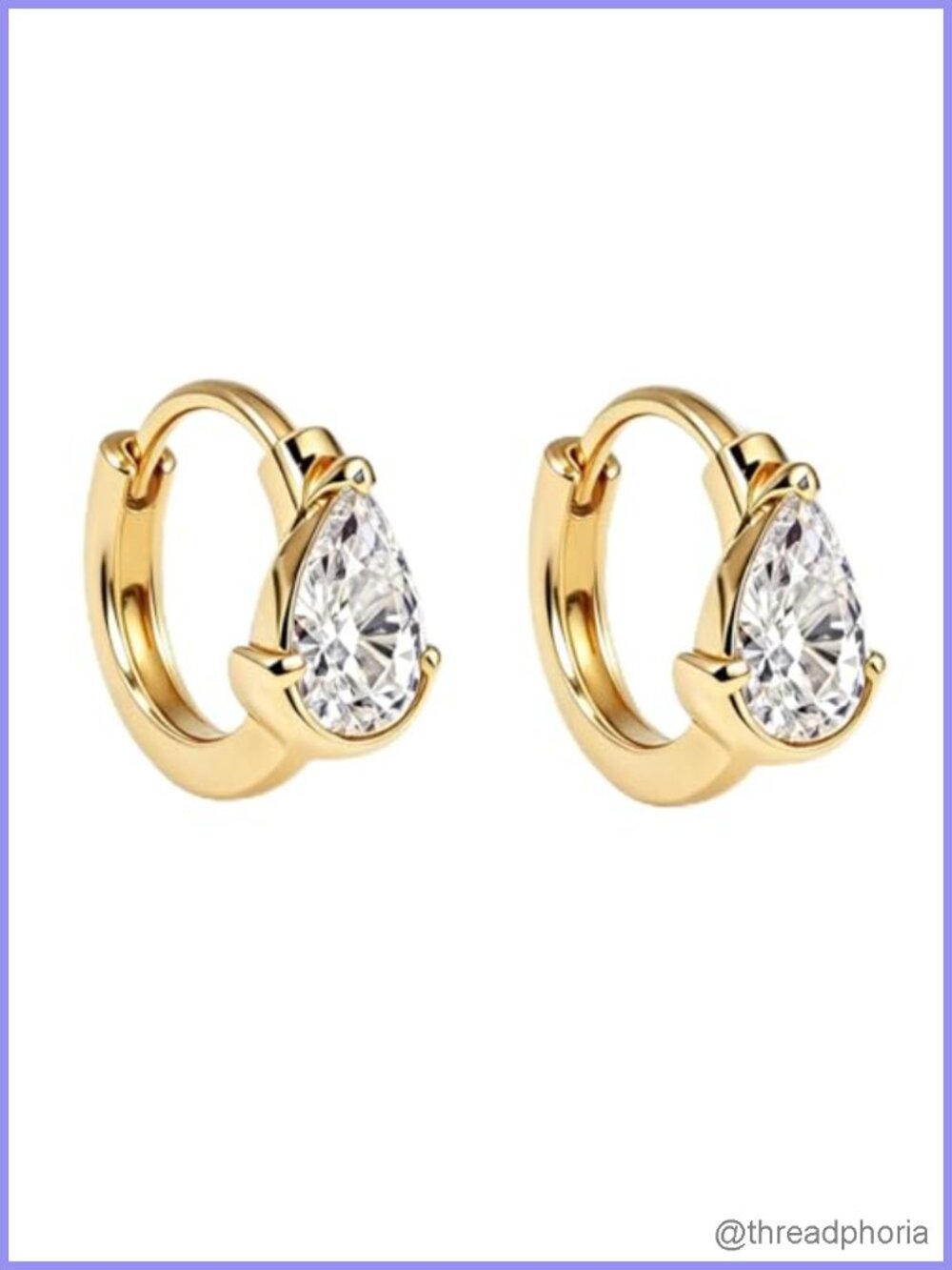 14K Gold Plated Brass Pear-Shaped CZ Huggie Earrings Teardrop Cubic Zirconia